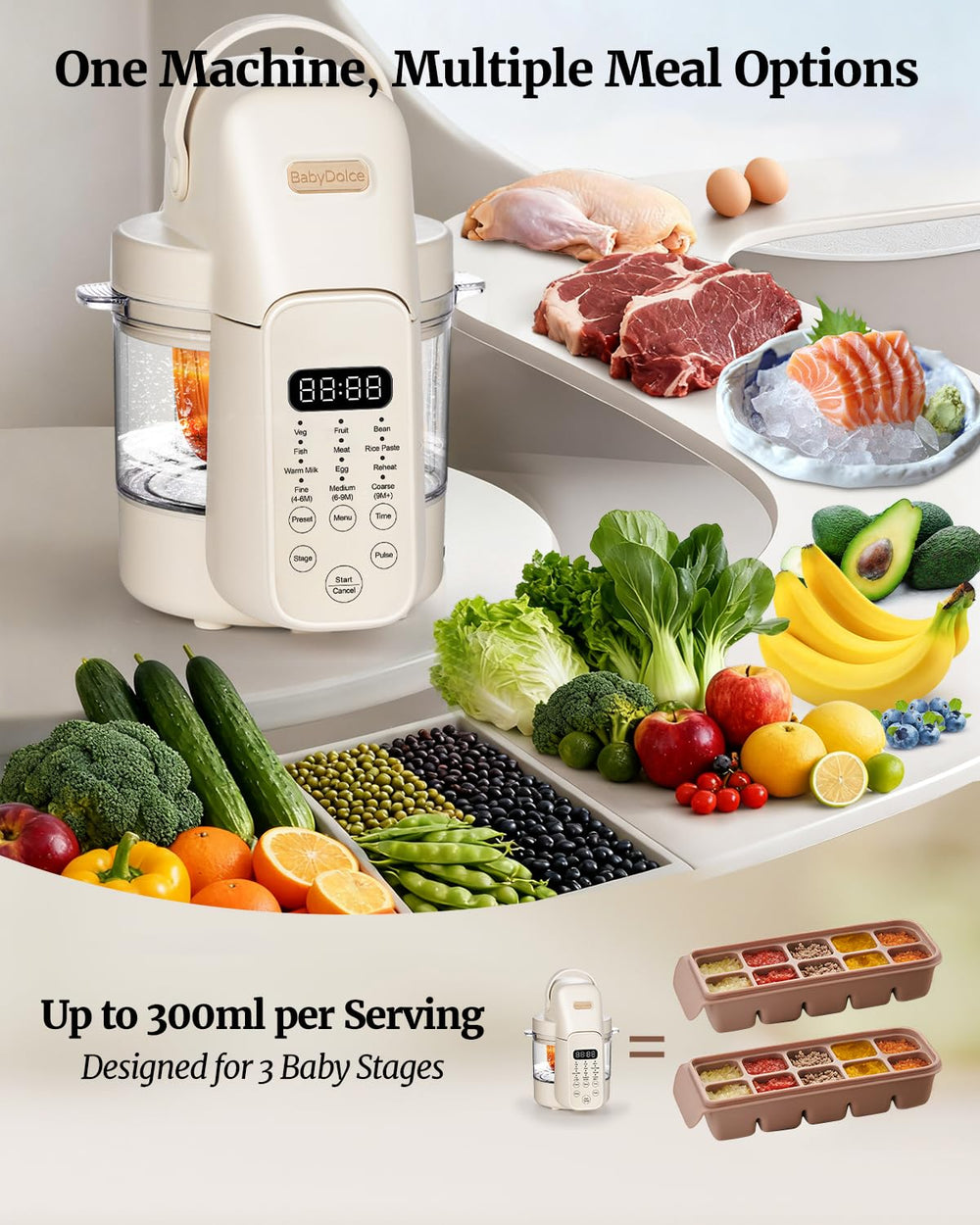 Baby Dolce pulse technology panel enables quick texture control from creamy to chunky
