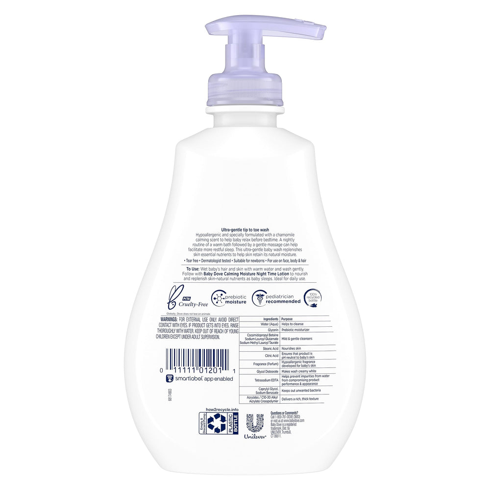 Baby Dove Calming Moisture wash in a bedtime scene promotes a calming routine.