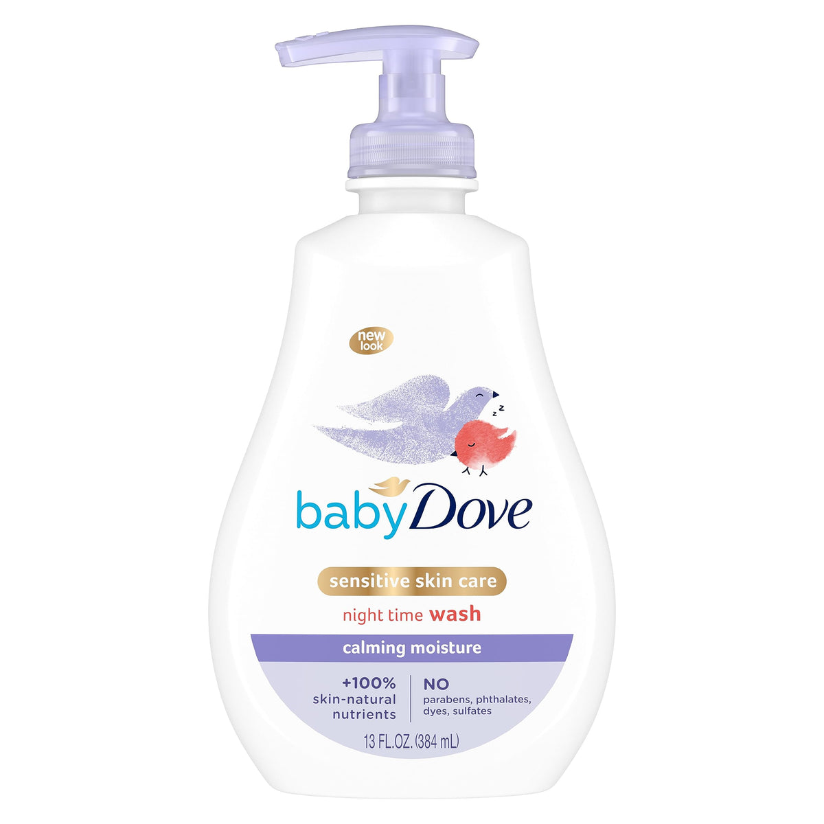 Baby Dove Calming Moisture wash bottle for a soothing bedtime bath.