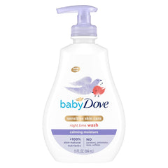 Baby Dove Calming Moisture wash bottle for a soothing bedtime bath.