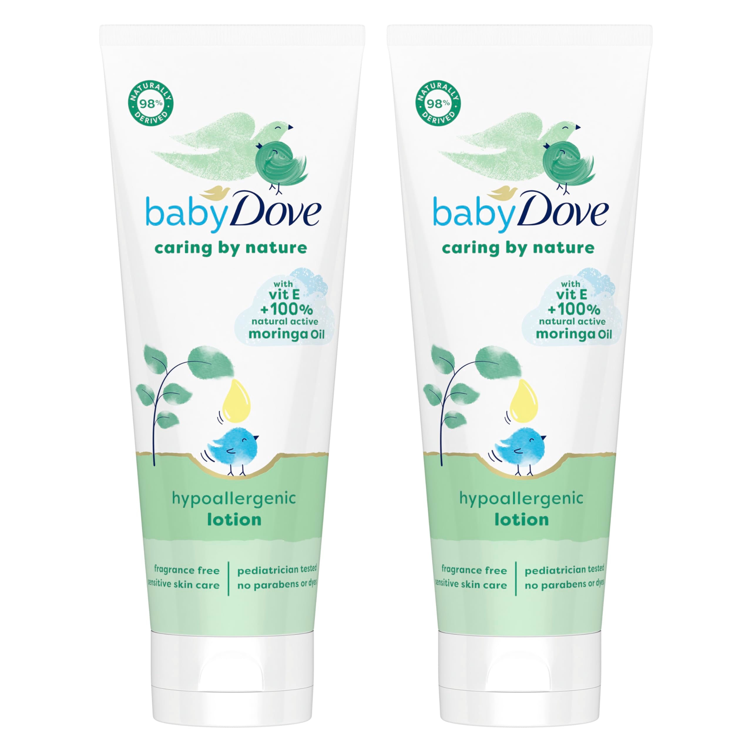 Baby Dove Caring By Nature hypoallergenic lotion front view 2-count for everyday moisturization