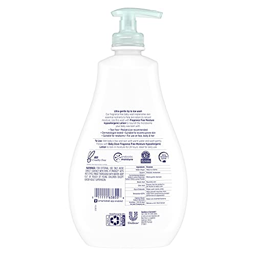 Creamy lather from Baby Dove on a baby's skin for gentle bath.