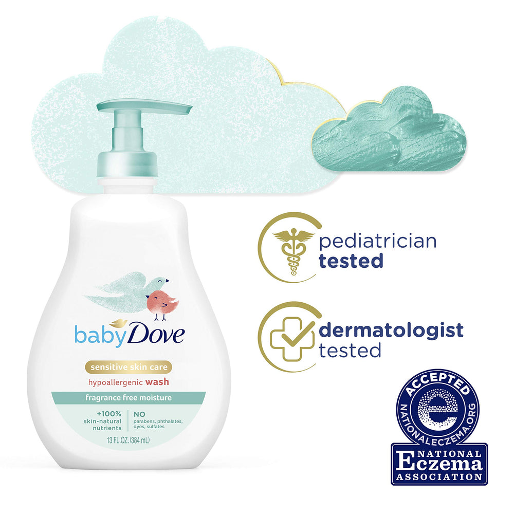 No dyes or harsh chemicals in Baby Dove formula for sensitive skin