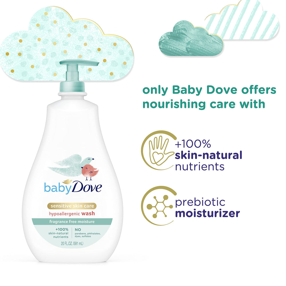 Baby Dove keeps eyes comfortable with tear-free cleansing during baths.