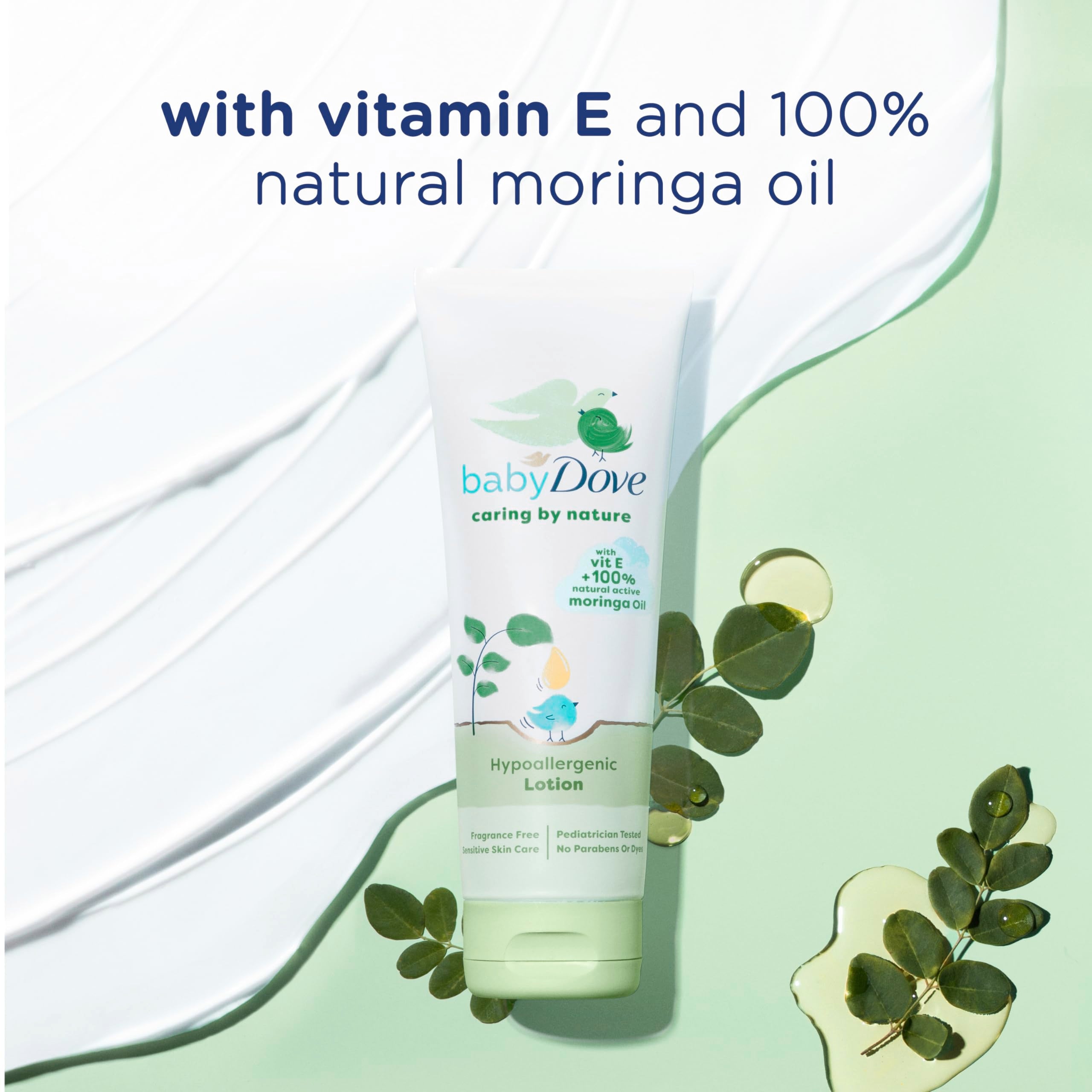 Label highlights fragrance-free hypoallergenic formula of Baby Dove lotion