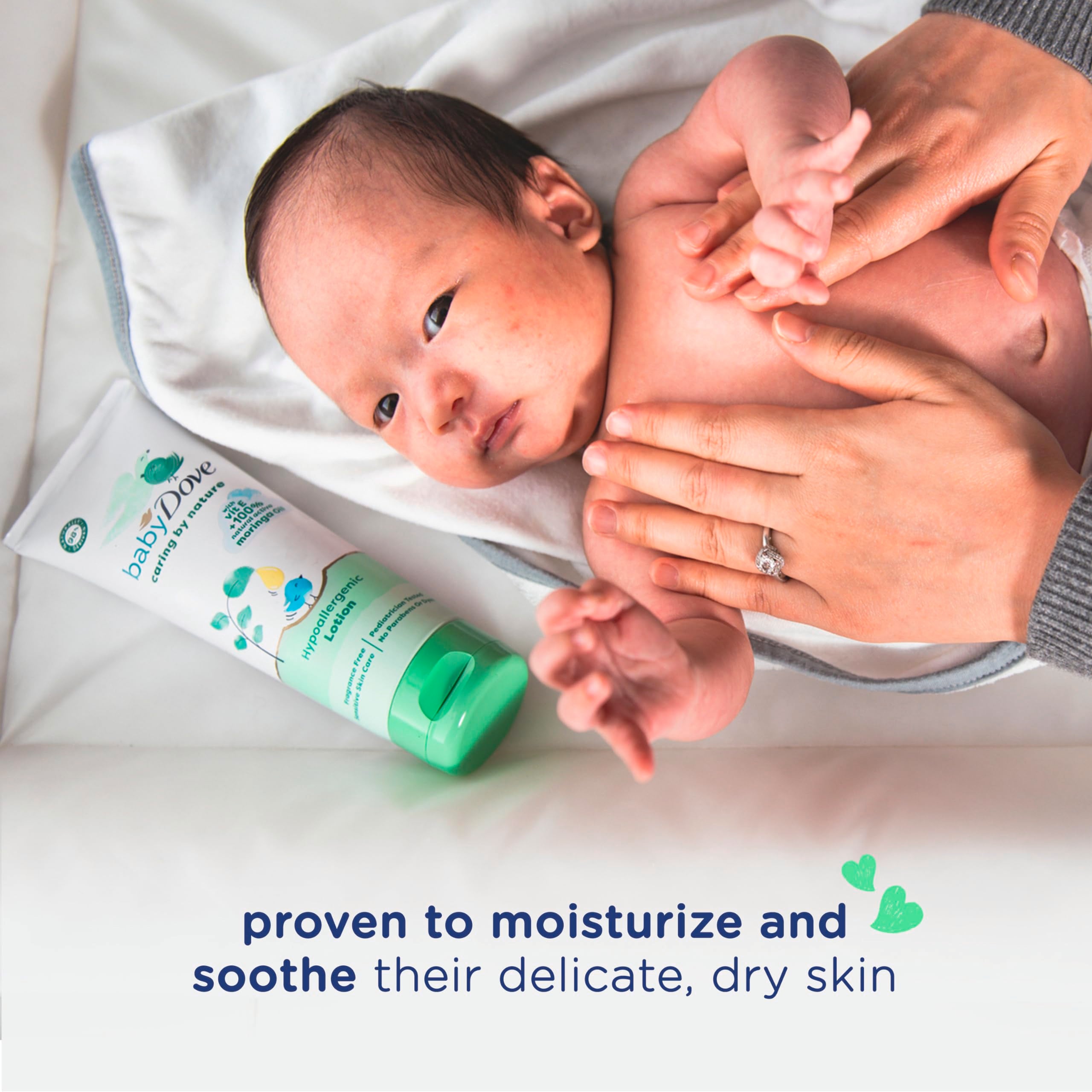 Newborn skin cared for with Baby Dove Caring By Nature lotion