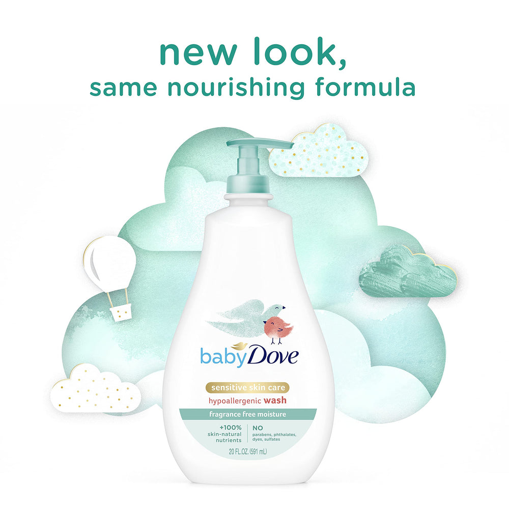 Newborn bath time with Baby Dove tear-free wash soothes skin.