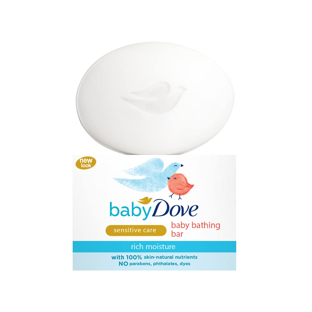Baby Dove Rich Moisture Bathing Bar 75g front view for gentle cleansing of delicate skin.
