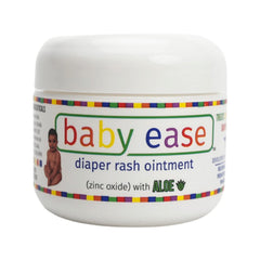 BabyEase diaper rash cream jar shows zinc oxide and aloe for soothing relief.
