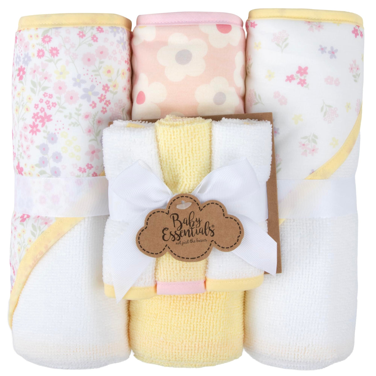 Baby Essentials Daisy Flowers hooded towel in soft terry for gentle newborn drying