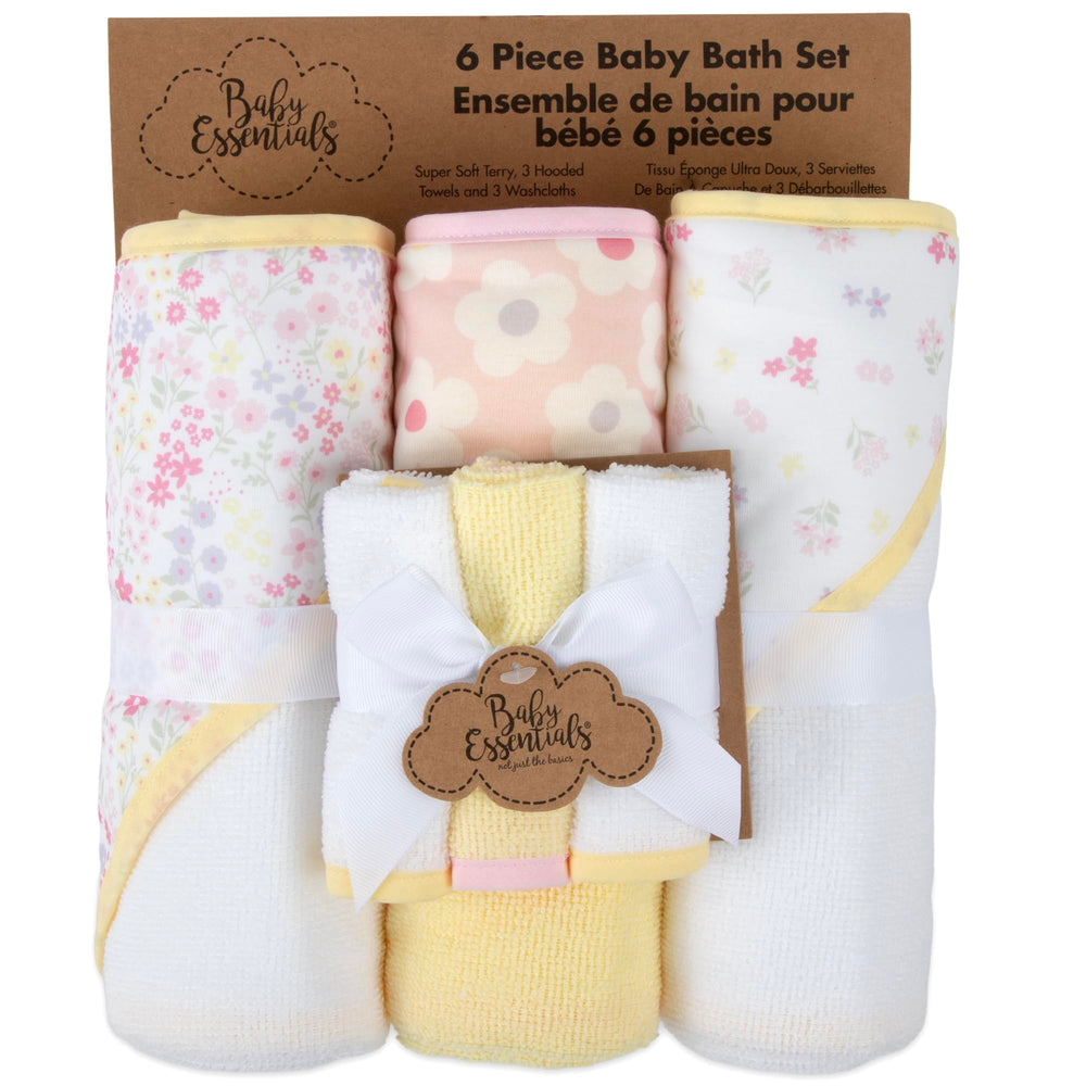 Baby Essentials Daisy Flowers hooded towel close-up showing plush terry trim