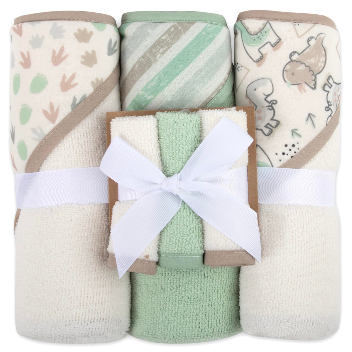 Baby Essentials dinosaurs-stripes hooded towel keeps baby warm and dry after bath