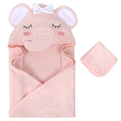 Baby Essentials elephant hooded towel pink, plush and absorbent for bath time