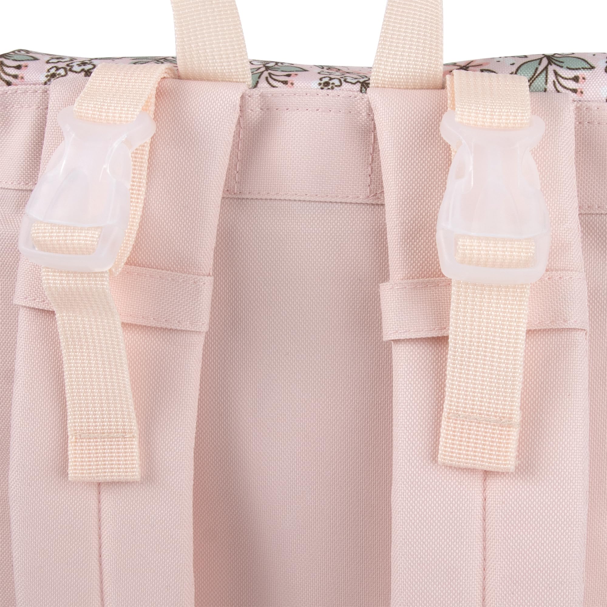 Baby Essentials floral diaper backpack large-capacity-17x14x6 highlights spacious interior for essentials.