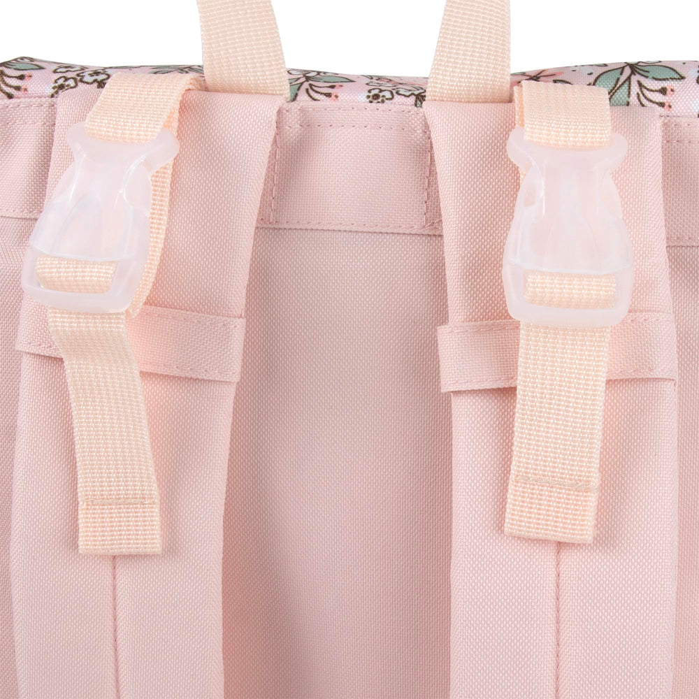 Baby Essentials floral diaper backpack large-capacity-17x14x6 highlights spacious interior for essentials.