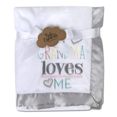 Baby Essentials Grandma's Love Blanket satin trim detail enhances nursery décor