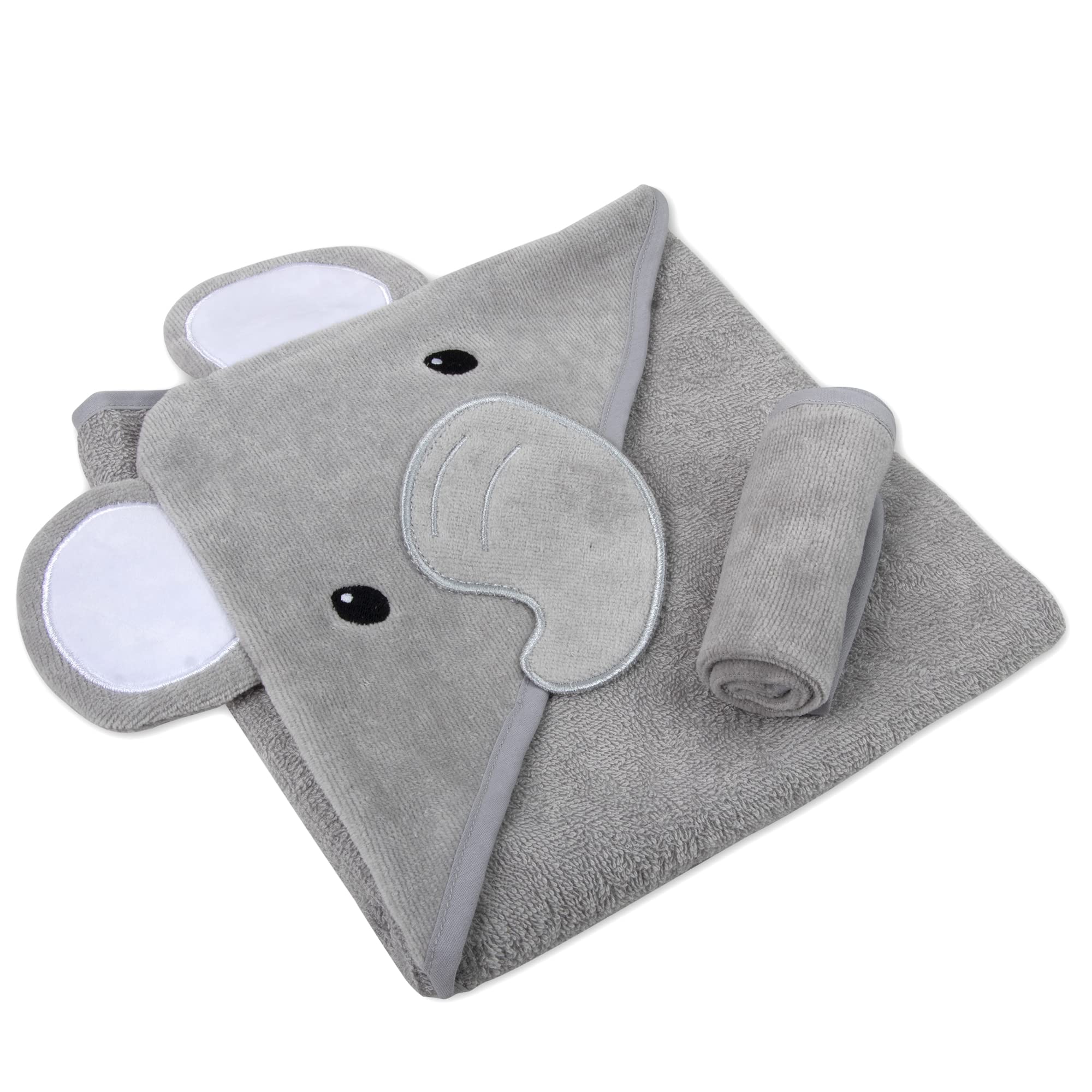 Grey elephant towel detail showing plush terry texture