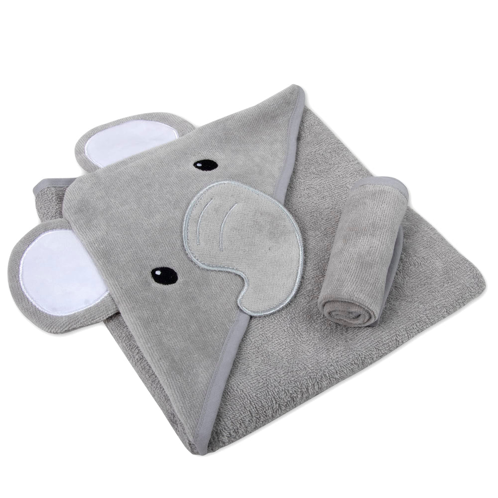 Grey elephant towel detail showing plush terry texture