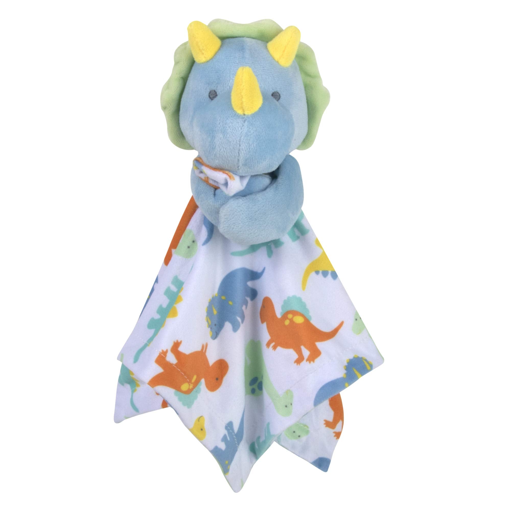 Baby Essentials Minky Dino Lovey blanket offers soothing security for babies.