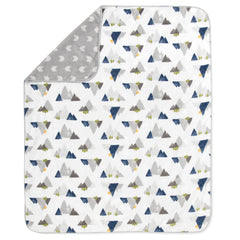 Baby Essentials Sherpa blanket reversible design features mountains and arrows for neutral decor