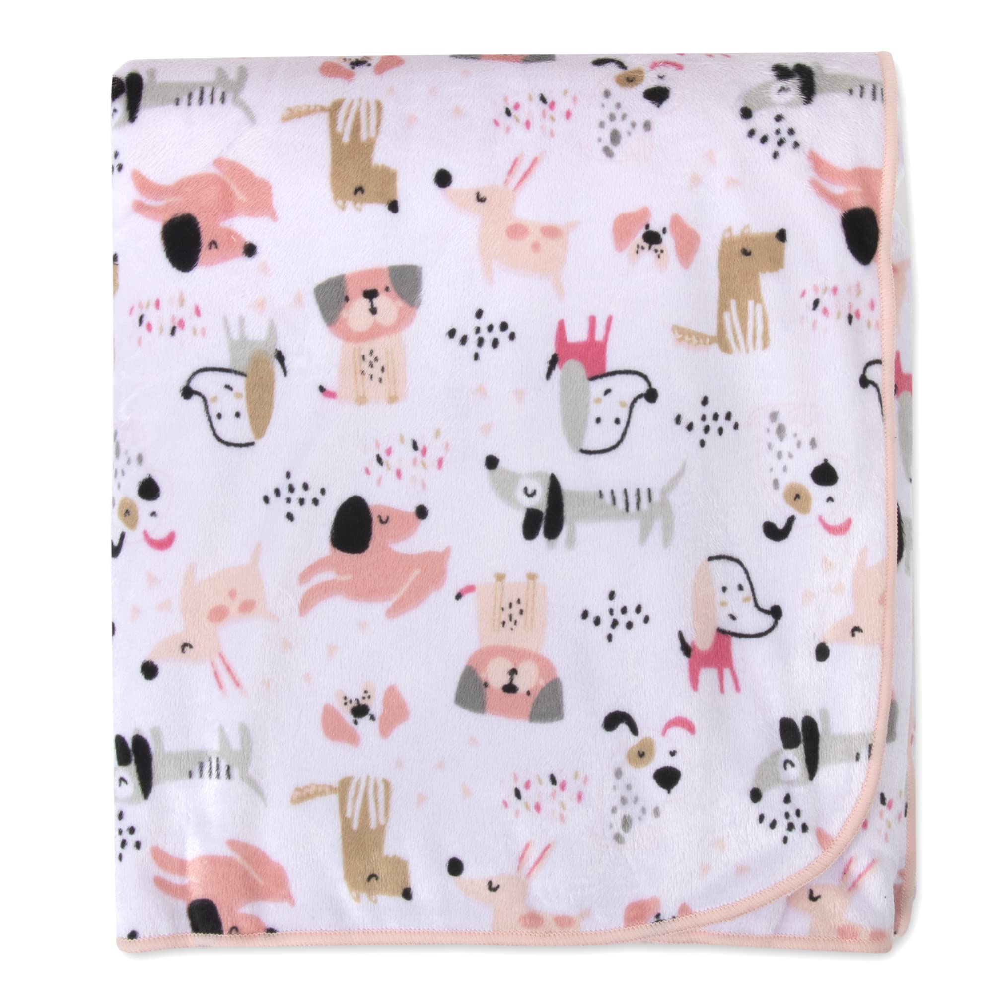Baby Essentials Puppy Pink blanket in a nursery with reversible design and warmth