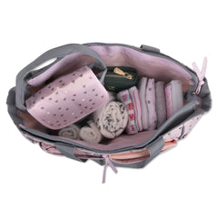 Baby Essentials wet wipes case matches the bag and protects wipes during busy days.
