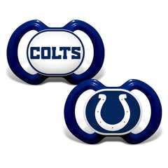 Baby Fanatic Indianapolis Colts pacifier button with logo for soothing during game day.