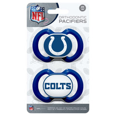 Baby Fanatic Colts pacifier shield in team colors to match Colts gear.