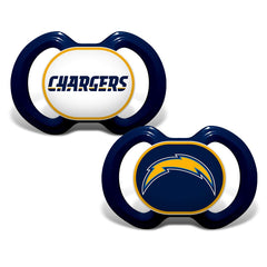Baby Fanatic pacifier with Chargers logo on the button, game-day style