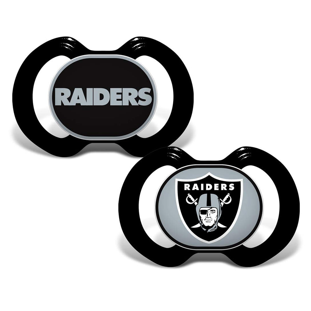 Baby Fanatic Raiders pacifier logo button for team pride and soothing baby
