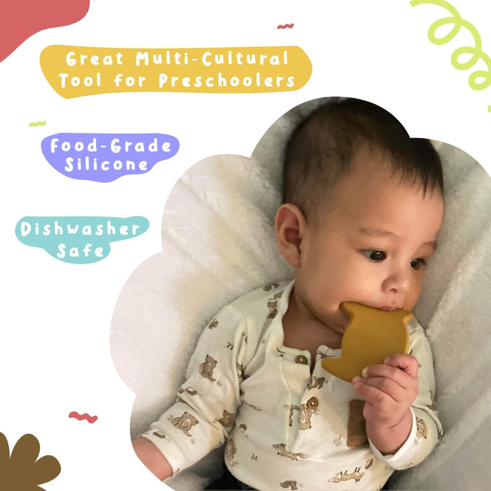 Textured elements on Marranito teether stimulate senses during play.