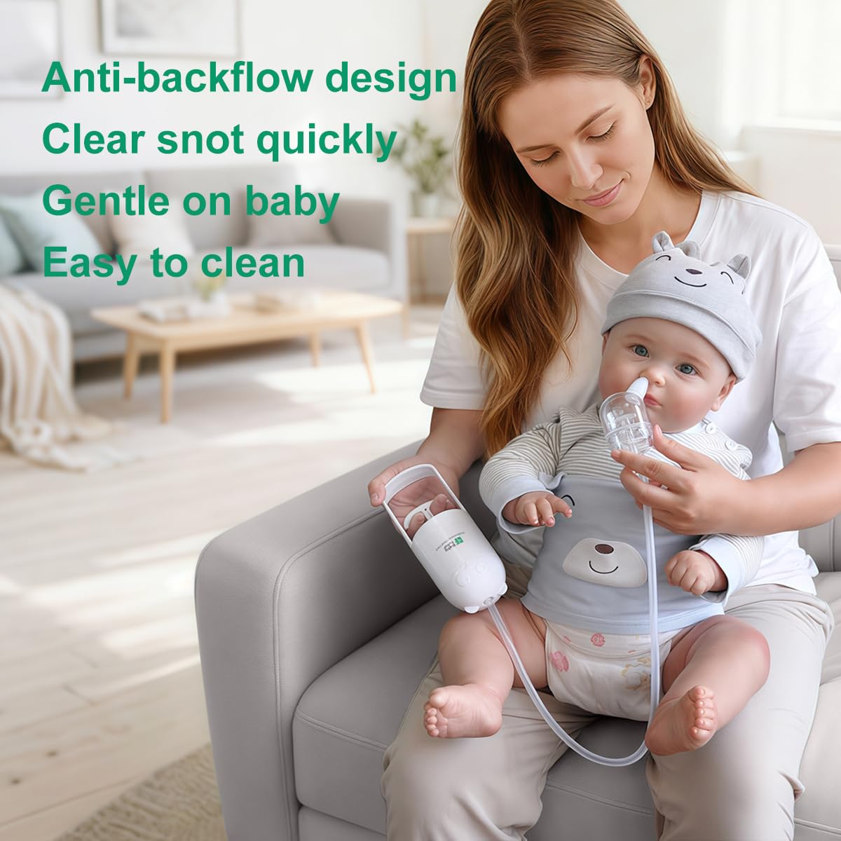 Baby Futur push-pull action demonstrates adjustable suction for quick clearance.