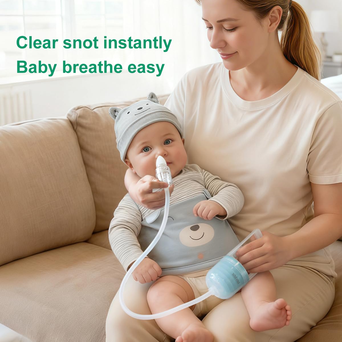 Baby Futur sealed push-pull system keeps mucus hygienic and mess-free.