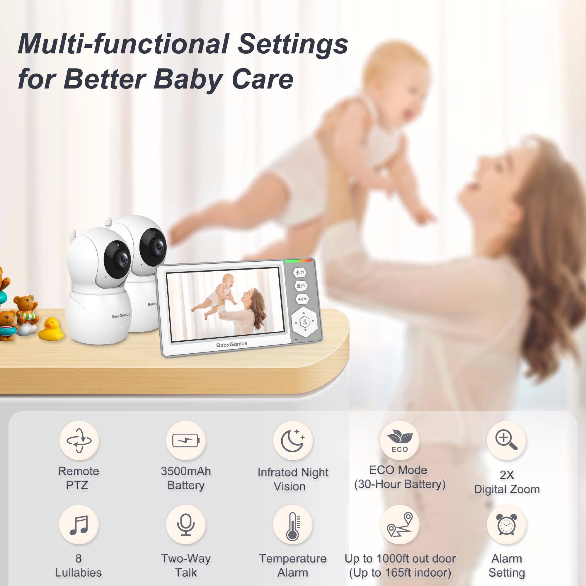Baby Ganibs battery life and ECO mode extend monitoring time across days