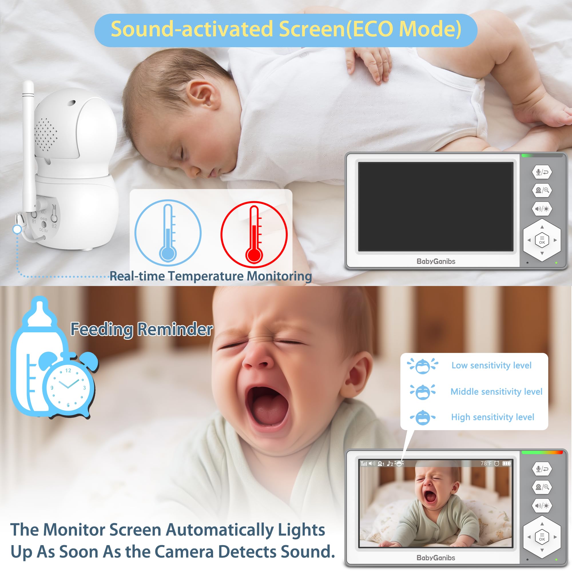 Baby Ganibs infrared night vision delivers clear nighttime baby checks