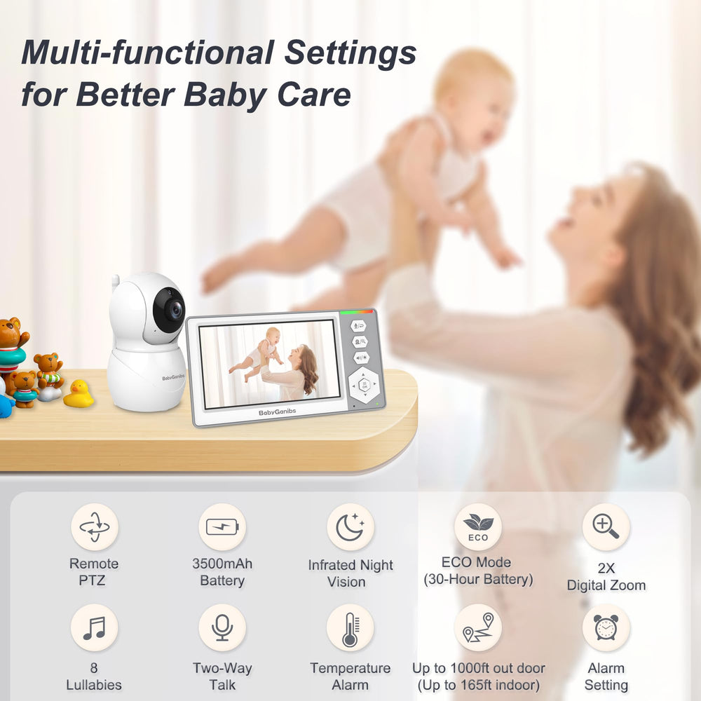 Baby Ganibs monitor pan-tilt highlighting wide-angle coverage for baby watching