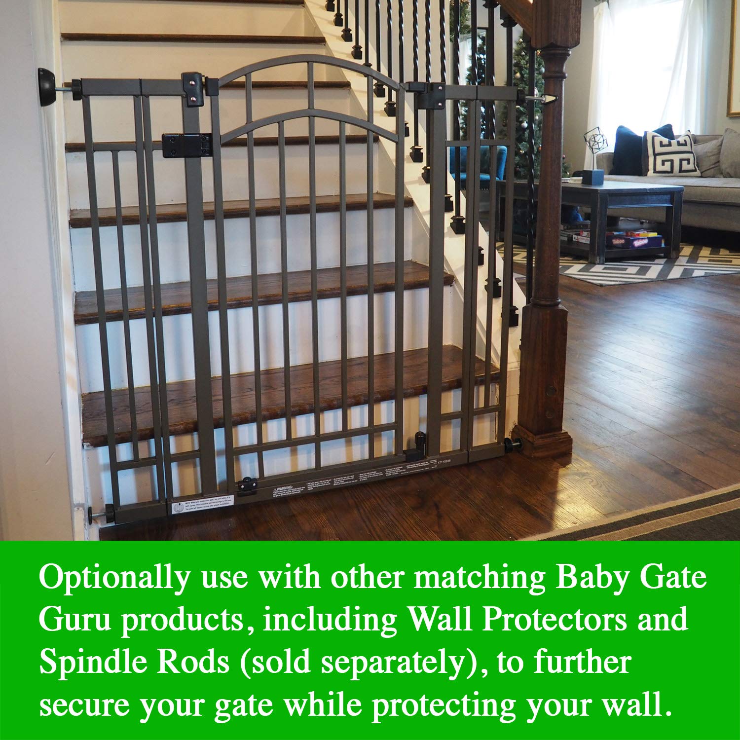 Baby Gate Guru elegant black finish complements home decor.