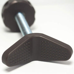 Padded end Y-spindle close-up showing grip on curved banisters with Baby Gate Guru