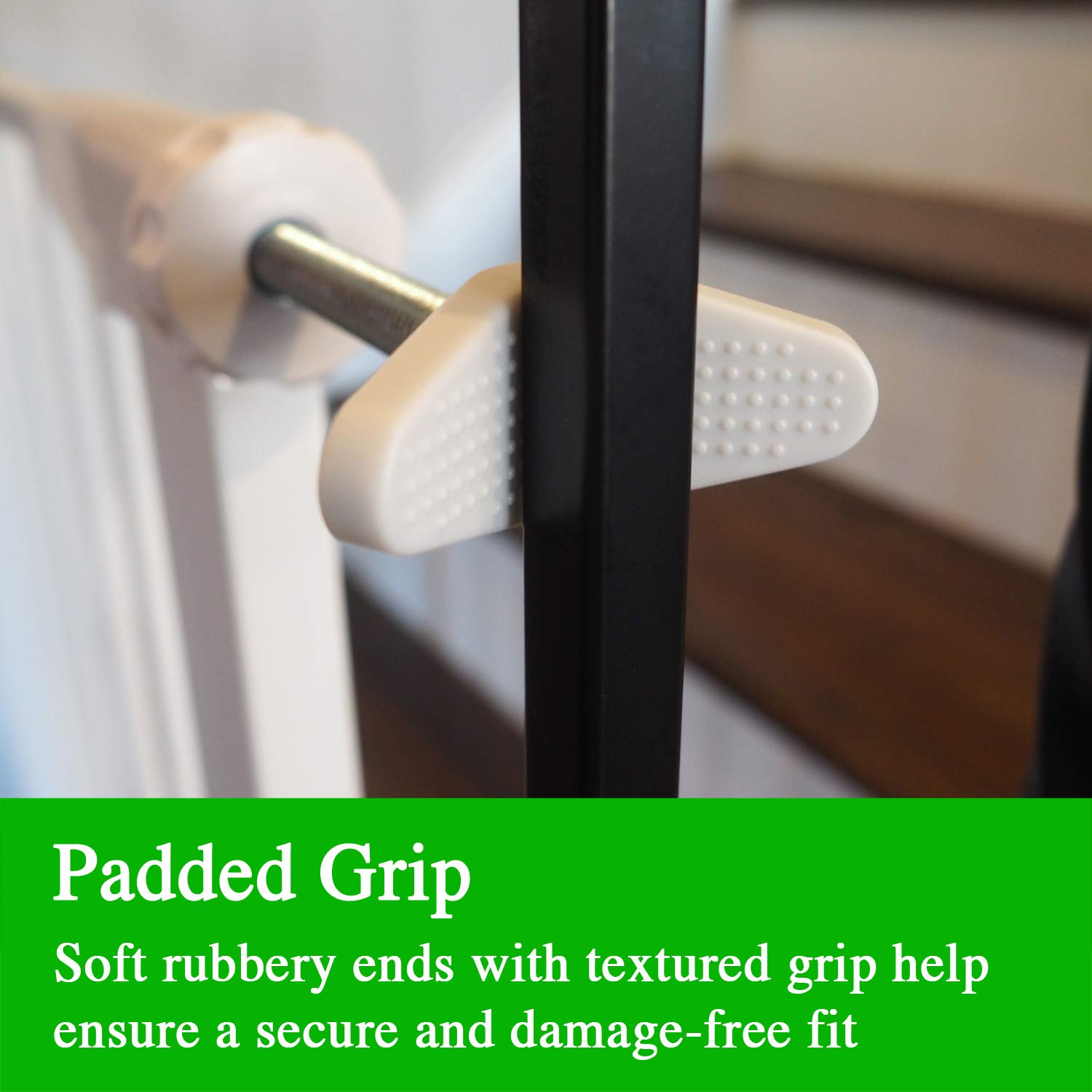 Textured end dots on Baby Gate Guru spindle rod ends