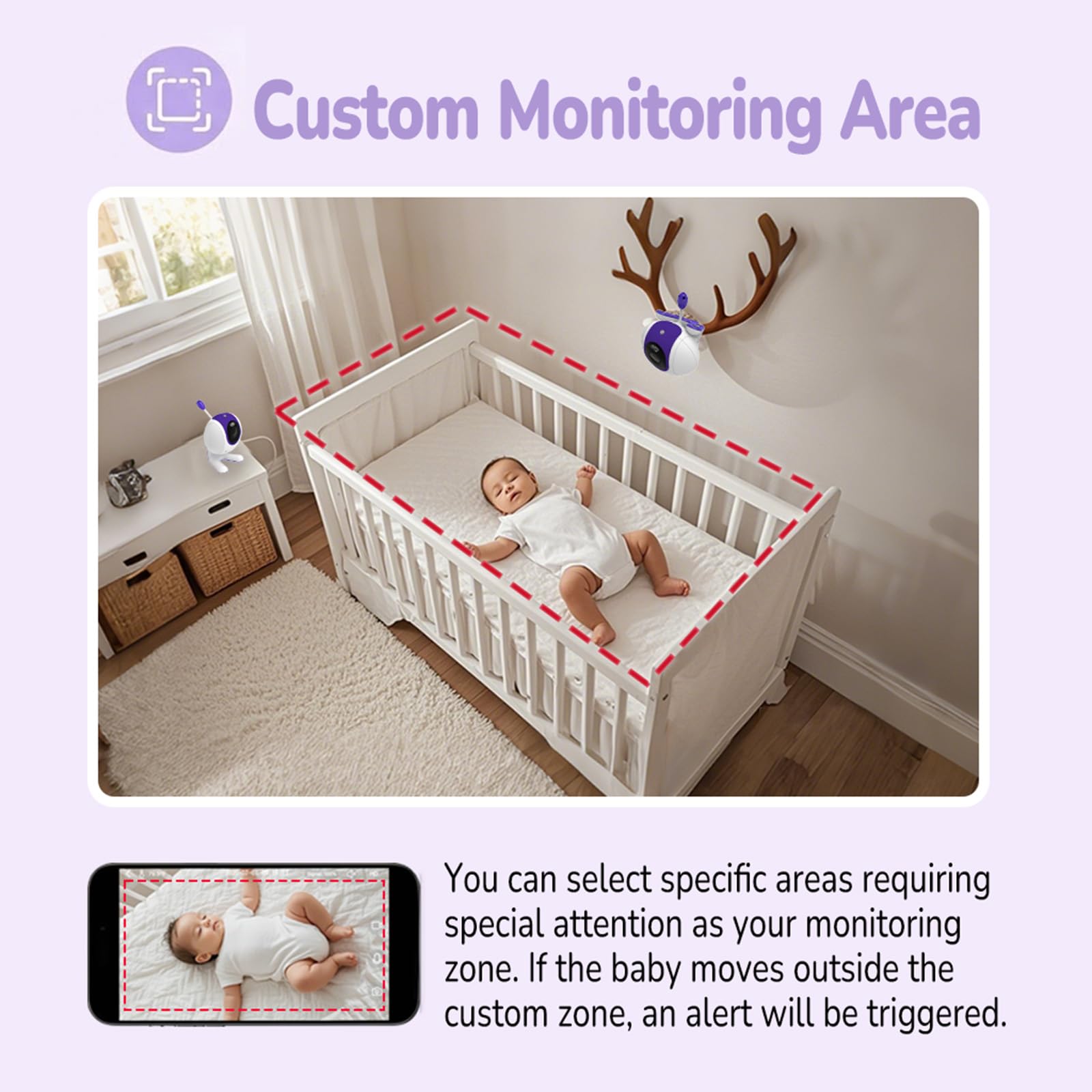 BABY GUARD two‑way audio and lullabies soothe baby remotely.