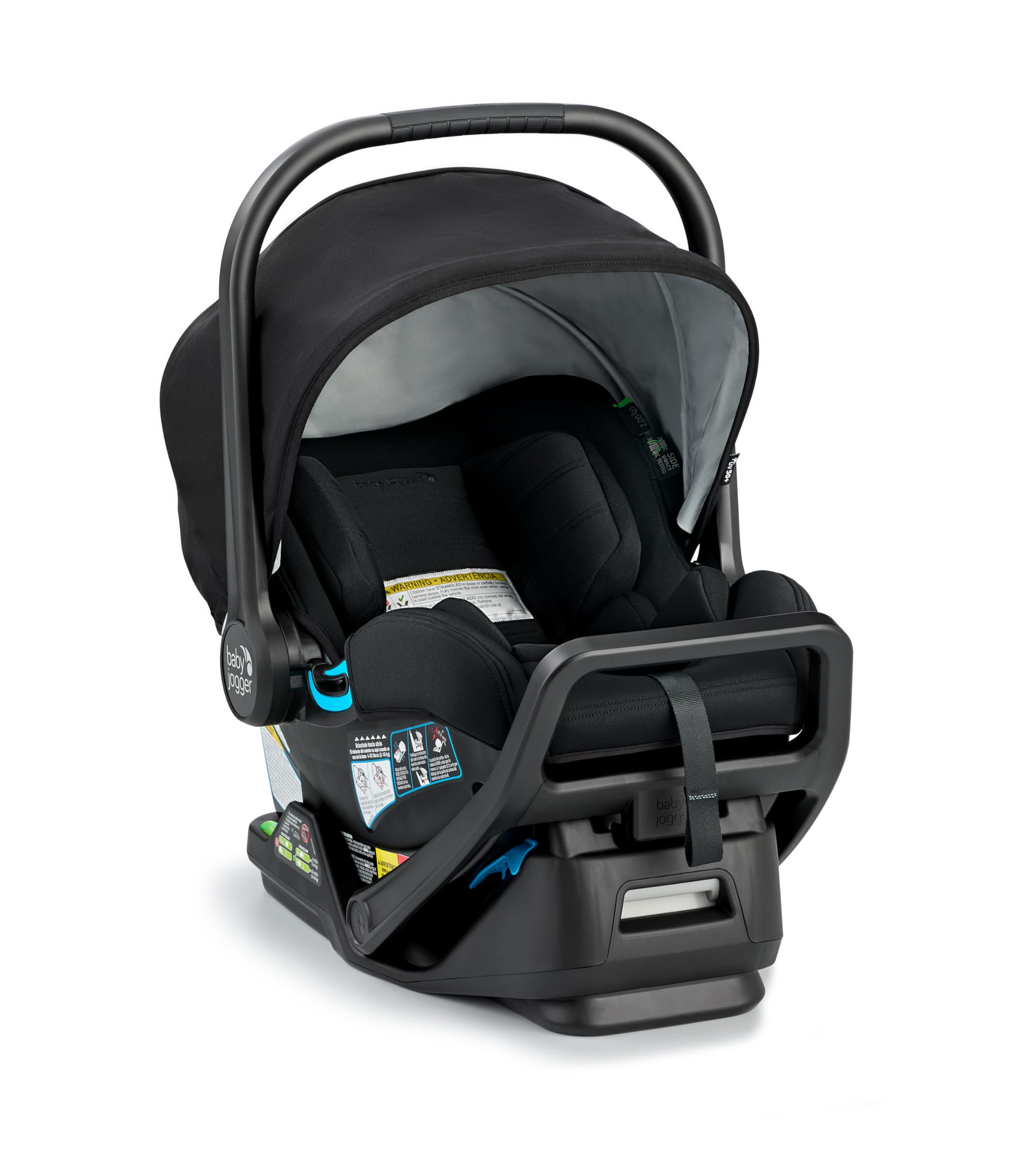 Baby Jogger City GO 2 Lunar Black front view shows compact infant car seat