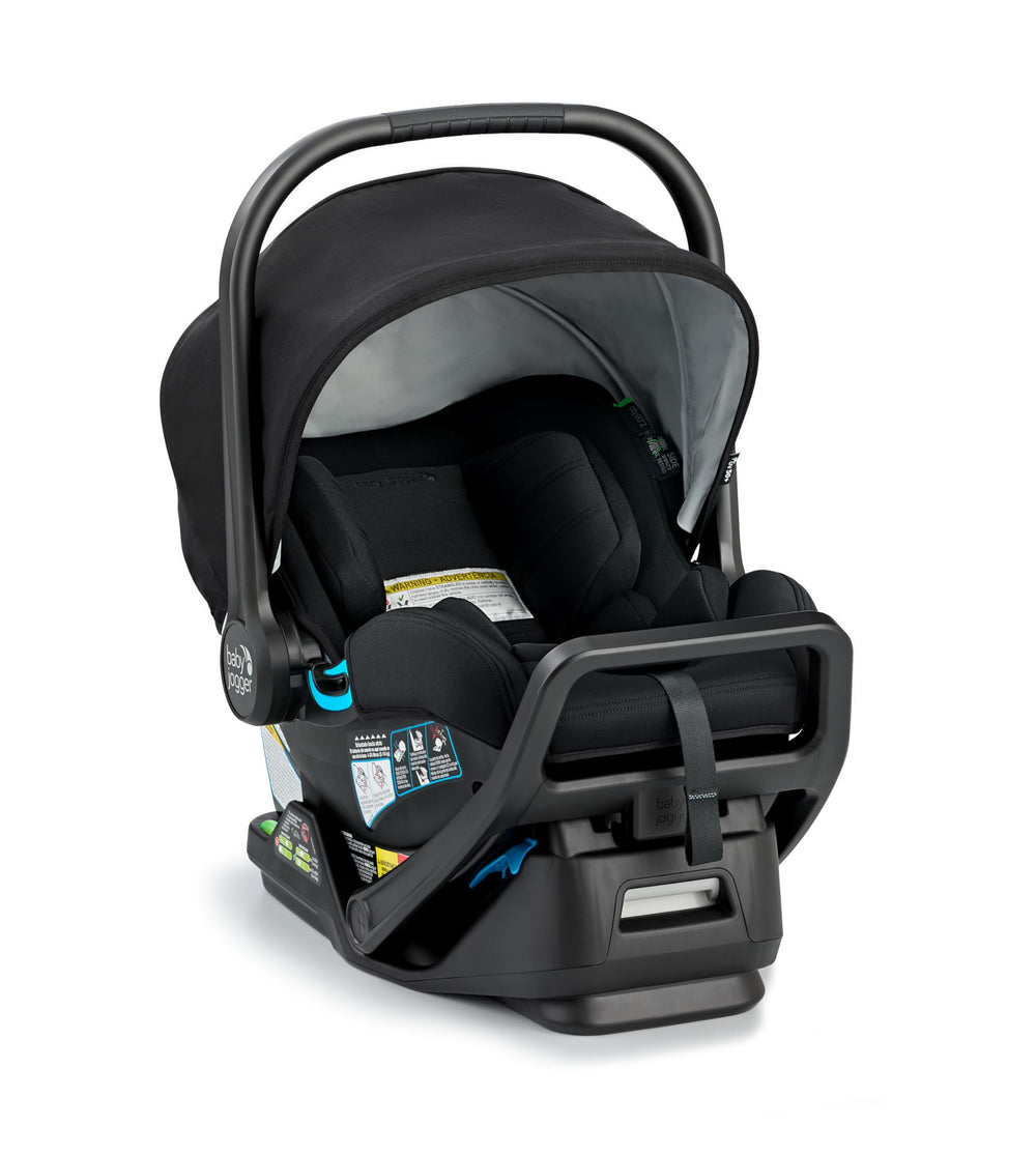 Baby Jogger City GO 2 Lunar Black front view shows compact infant car seat