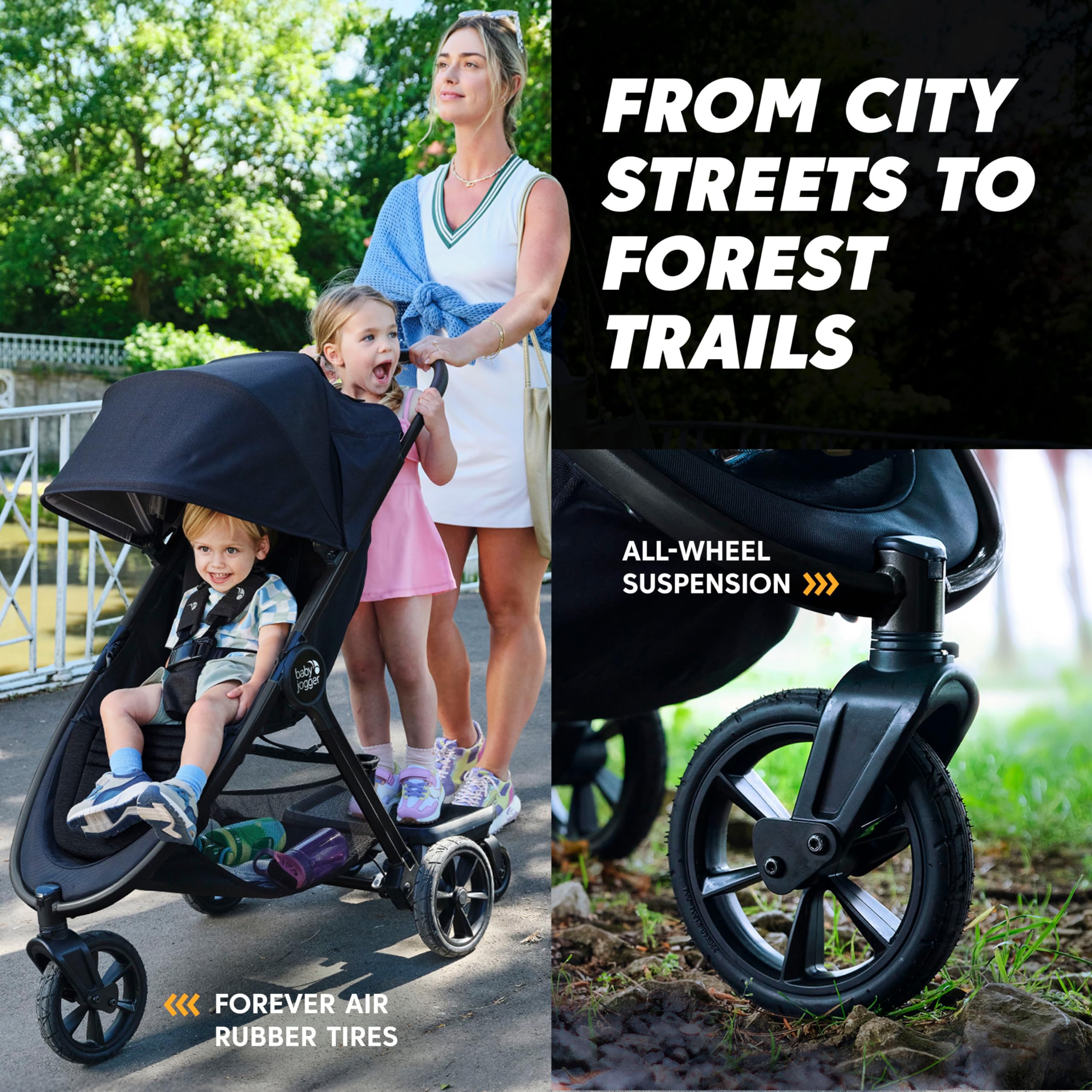 Baby Jogger City Mini GT3 one-hand-fold for quick, hands-free transitions during outings.