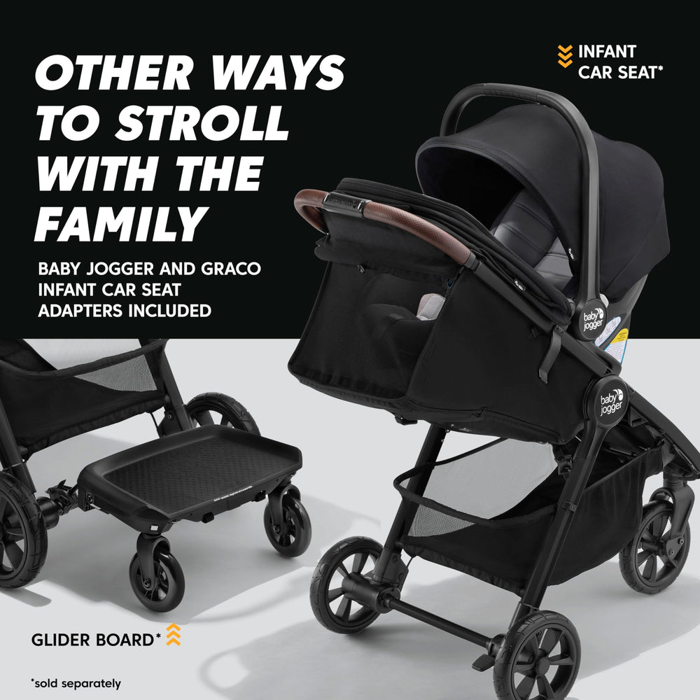 Baby Jogger City Mini GT3 UV 50 canopy provides shade and ventilation for curious riders.