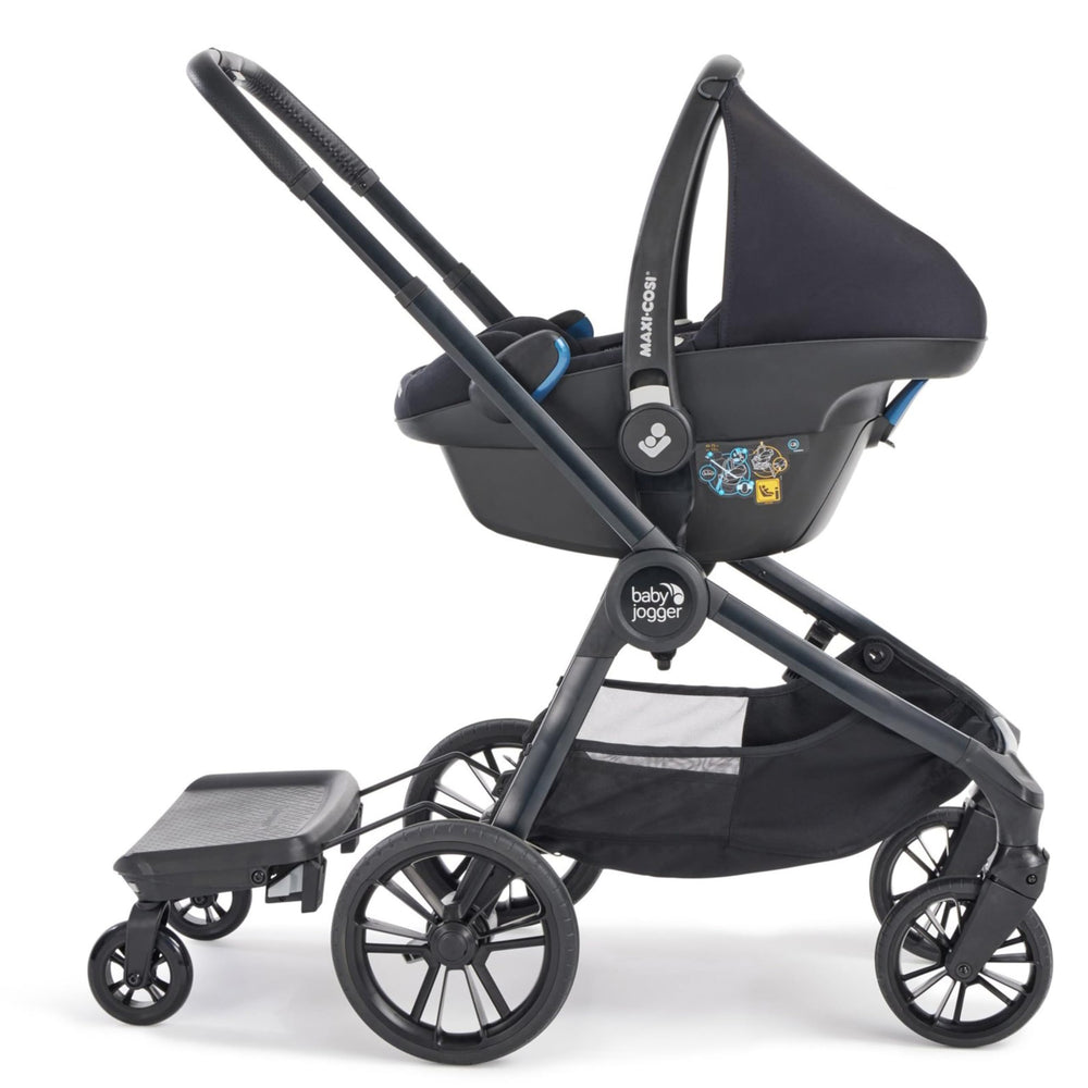Baby Jogger Glider Board supports up to 45 lb per child.