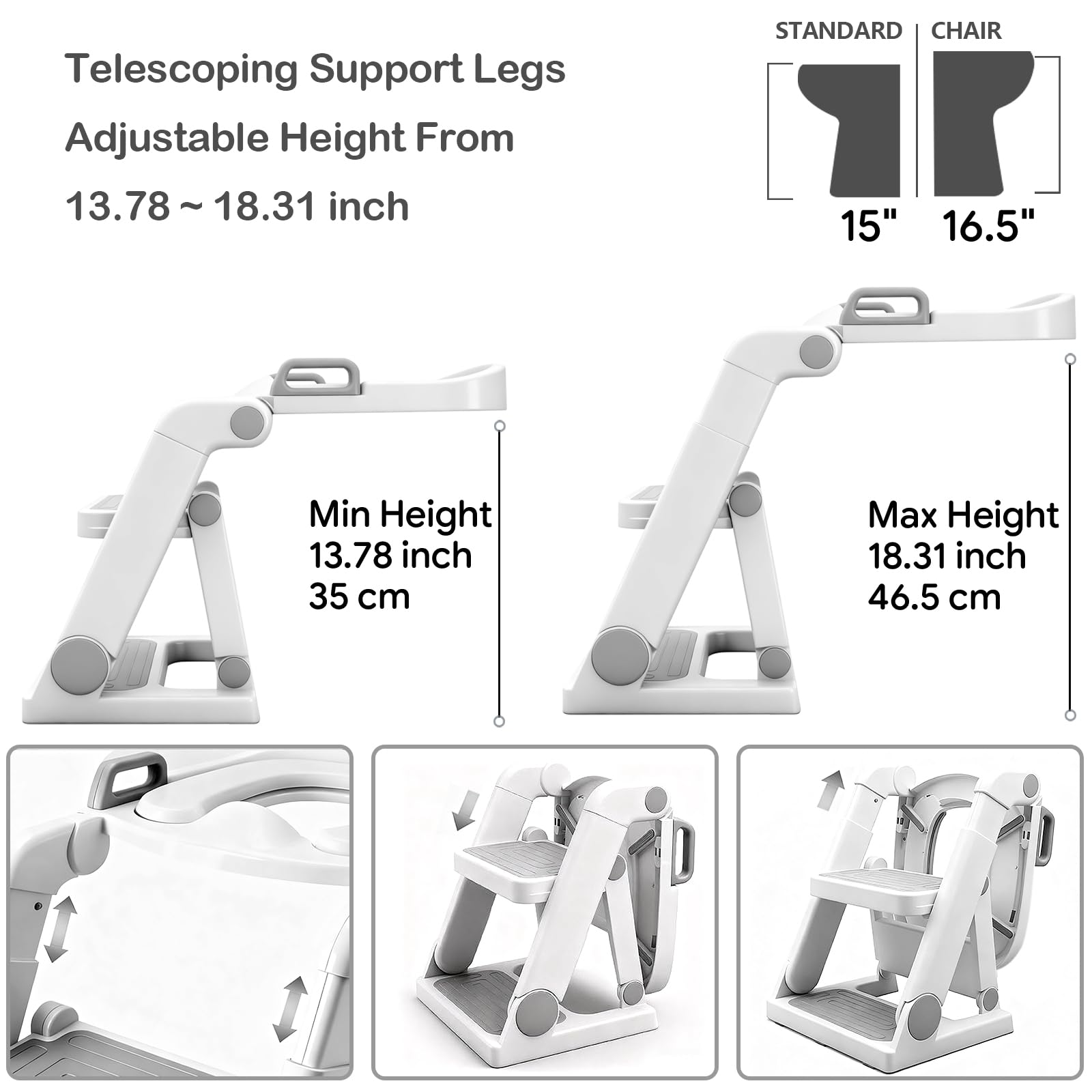 BABY JOYCE adjustable height stool fits standard and chair-height toilets