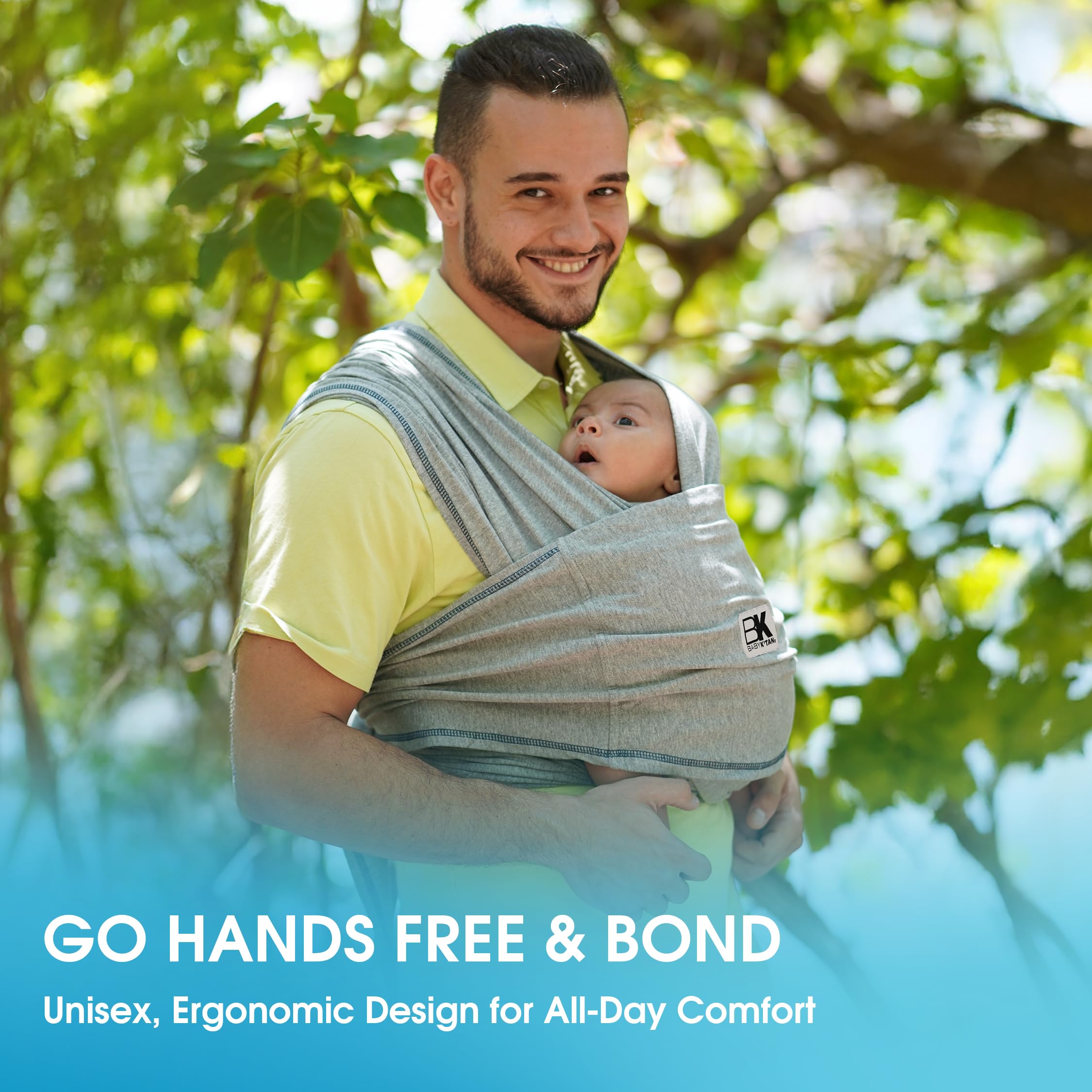 Baby K'tan Original hands-free design aids errands and on-the-go feeding.