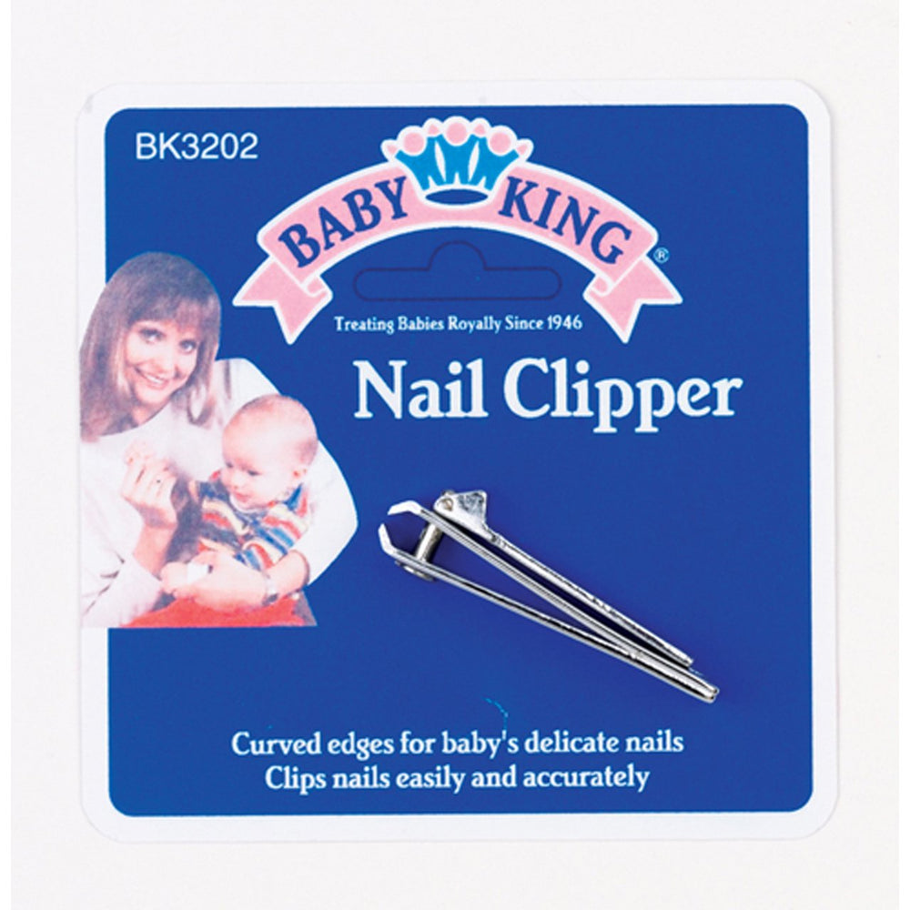 Baby King Nail Clipper close-up, ergonomic grip aids gentle baby nail care.