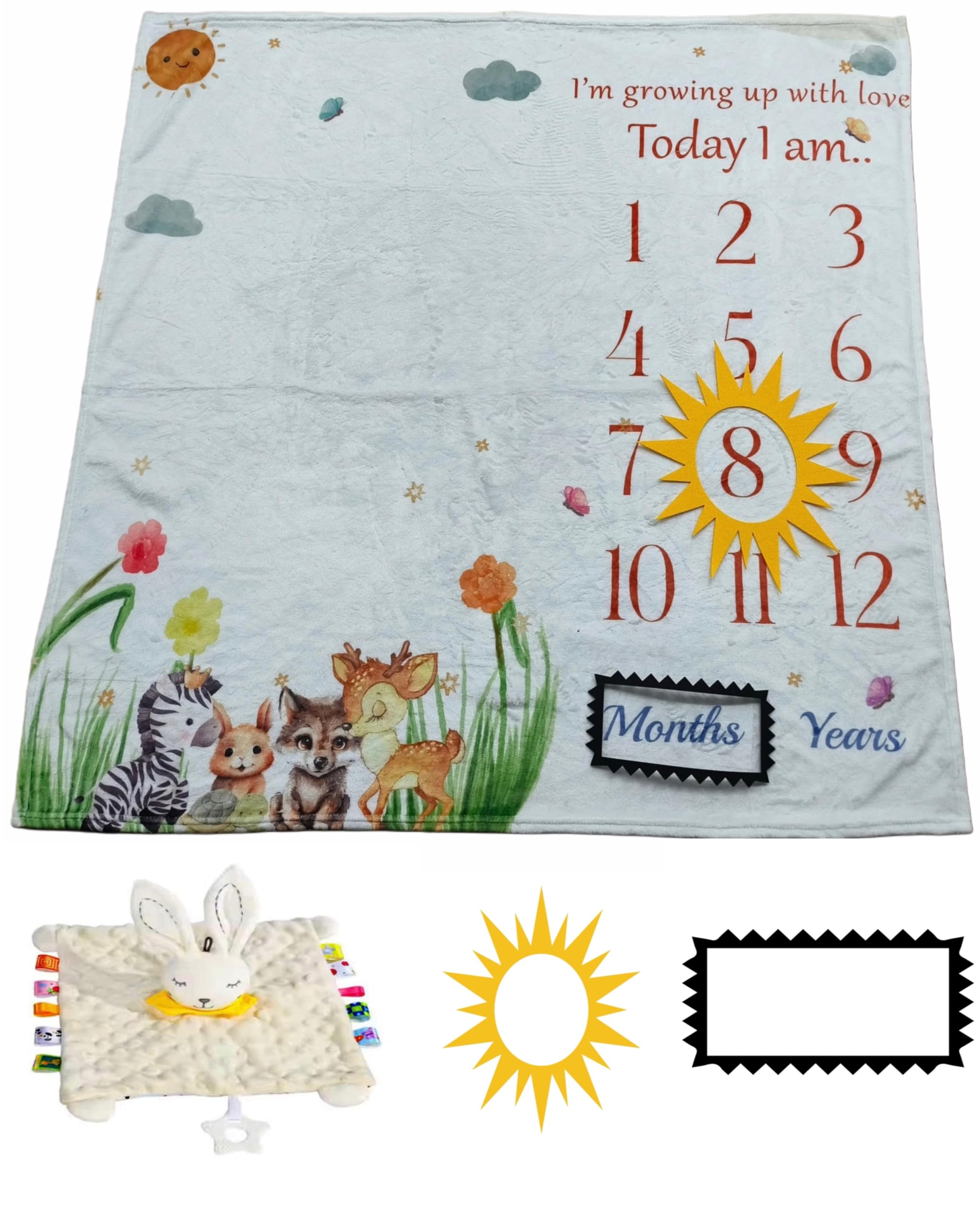 Baby Milestone Blanket 47x47 neutral design for timeless photos.