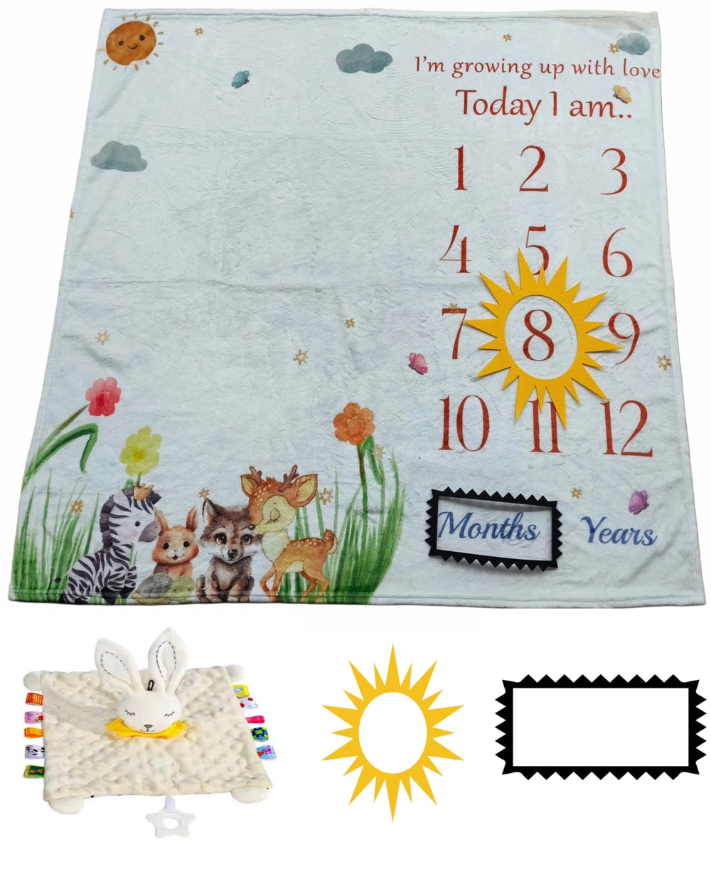 Baby Milestone Blanket 47x47 neutral design for timeless photos.